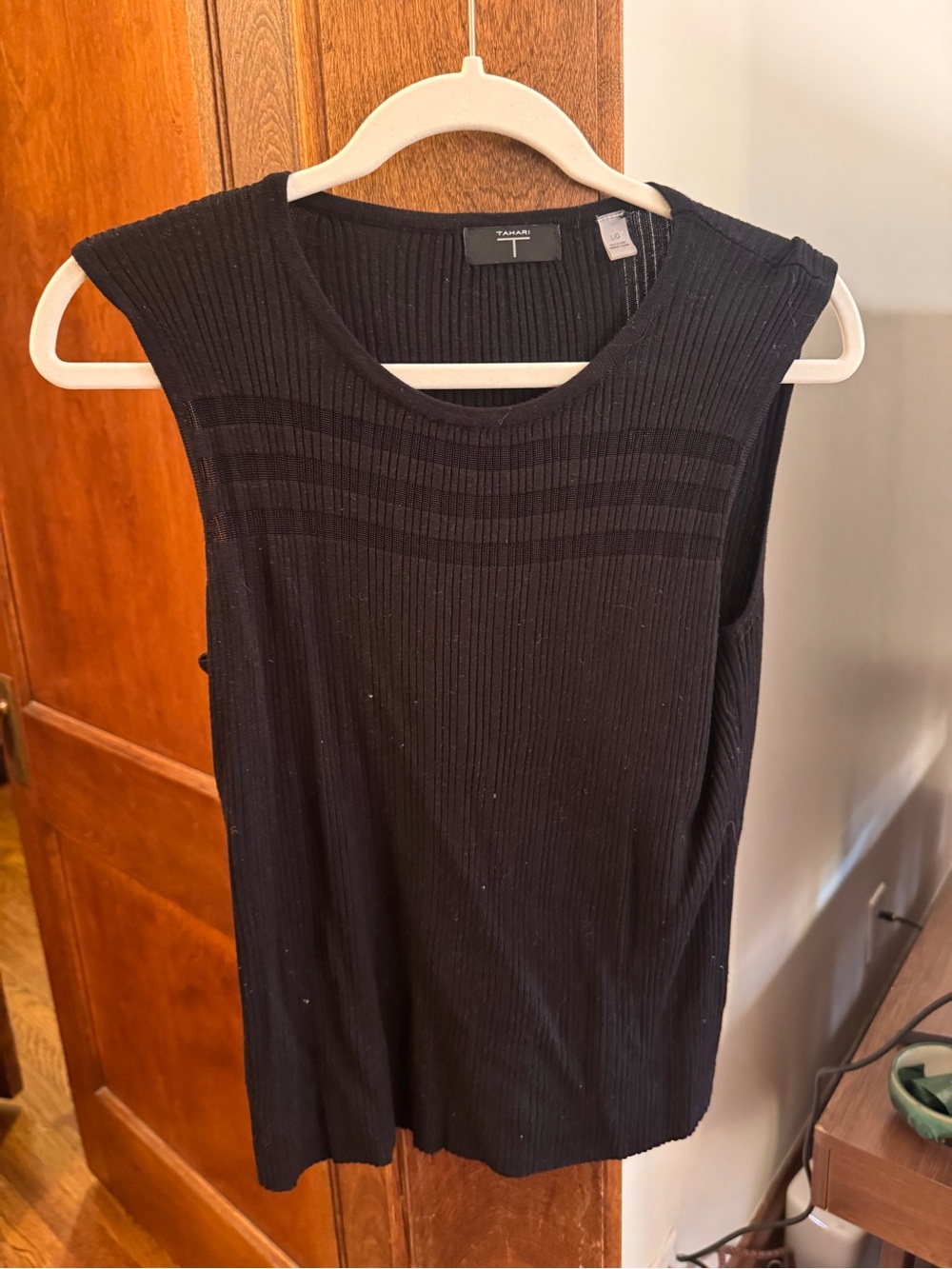 Tahari Black Ribbed Sleeveless Knit Top